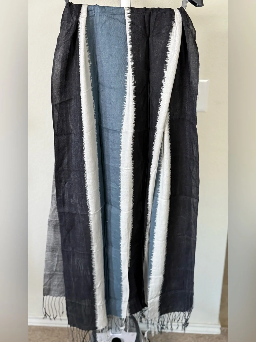 Bijoux Terner Black, White & Blue Striped Lightweight Scarf Wrap